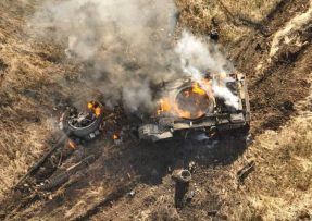 Zničený ruský tank u Vuhledaru