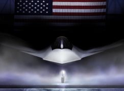 Animace F-47 s americkou vlajkou