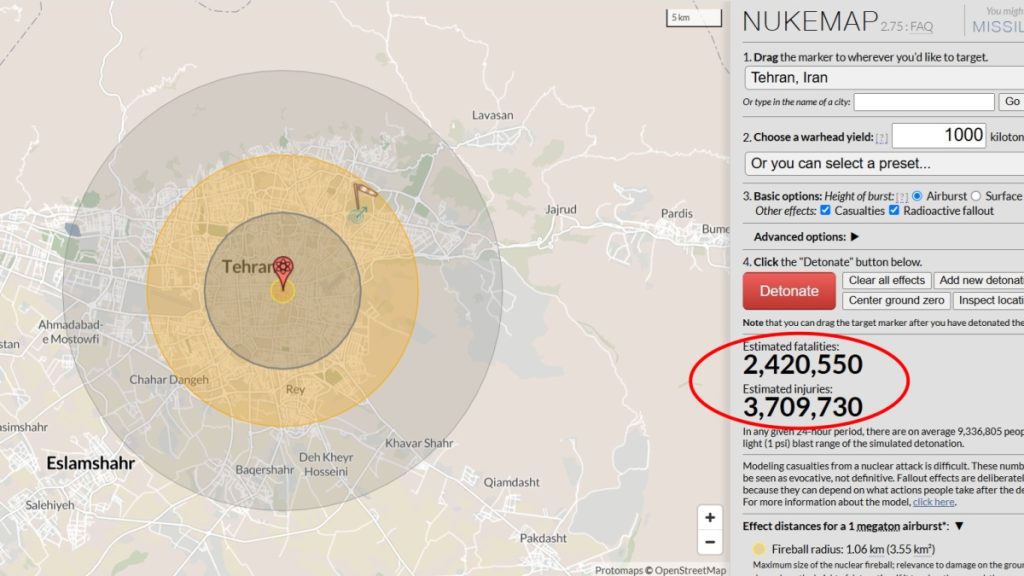 Účinky megatunové exploze v centru Teheránu