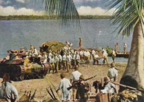 Singapur, vylodění Japonců s tankem Chi Ha, 1942