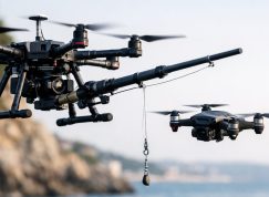 Dron s rybářským prutem