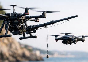 Dron s rybářským prutem