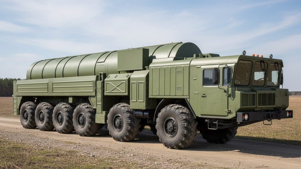 Vizualizace odpalovacího vozidla systému Orešnik