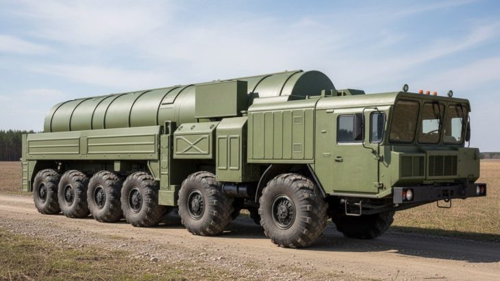 Vizualizace odpalovacího vozidla systému Orešnik