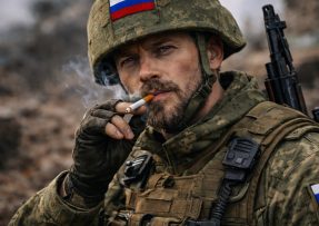 Ruský voják s cigaretou