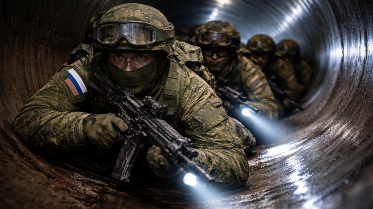 Ruští vojáci v plynovodném potrubí