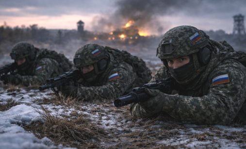 Skupina ruských vojáků ležící ve sněhu