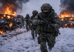 Ruští vojáci v zasněžené krajině