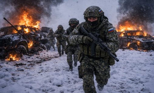 Ruští vojáci v zasněžené krajině