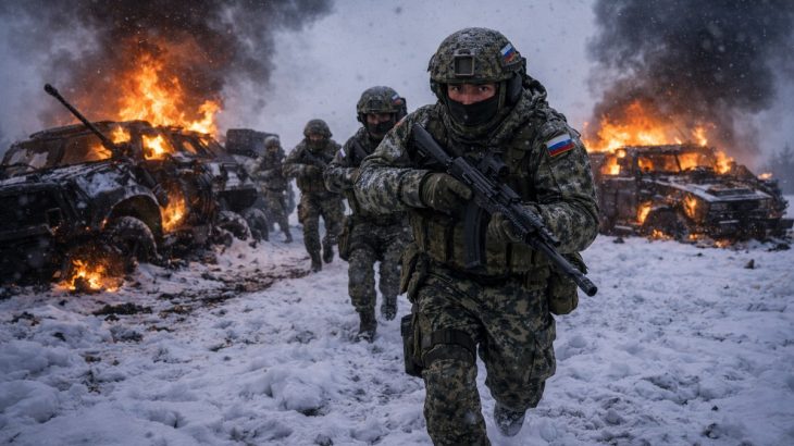 Ruští vojáci v zasněžené krajině