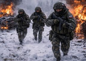 Ruští vojáci v zasněžené krajině