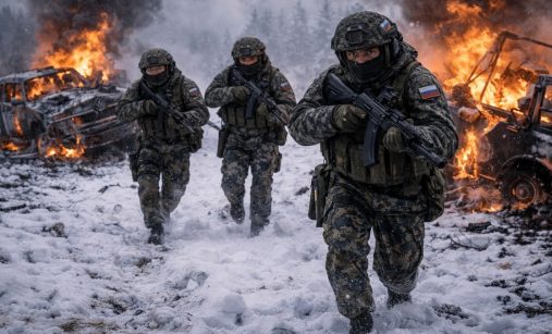 Ruští vojáci v zasněžené krajině