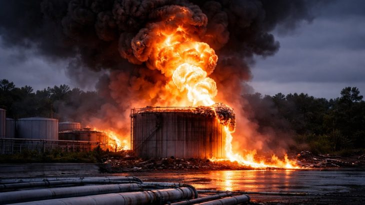 Hořící sklad paliva