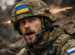 Ukrajinský voják, jemuž střela proletěla helmou