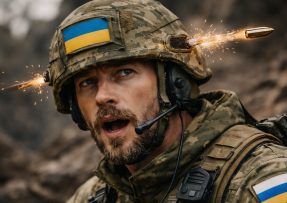 Ukrajinský voják, jemuž střela proletěla helmou