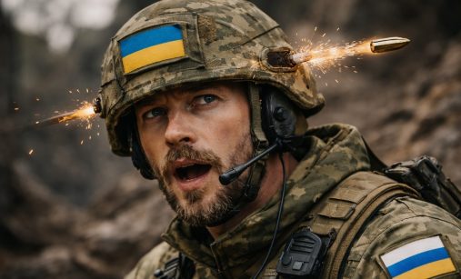 Ukrajinský voják, jemuž střela proletěla helmou