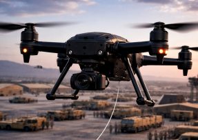 Dron s optickým vláknem nad americkou základnou