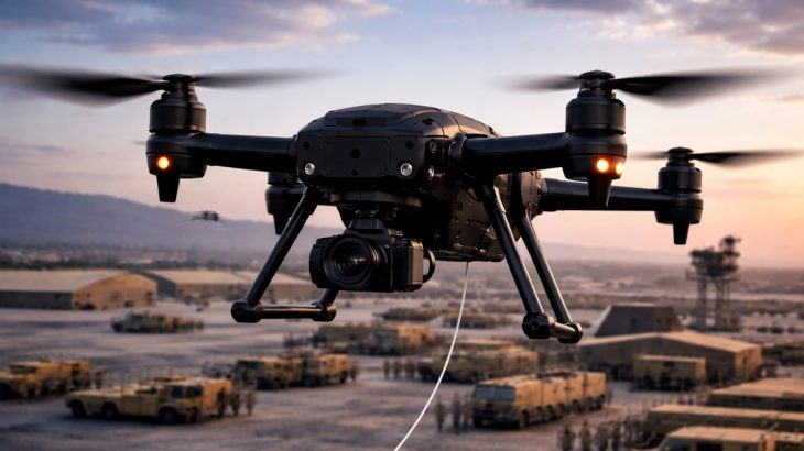 Dron s optickým vláknem nad americkou základnou