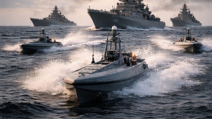 Ruské válečné lodě a drony