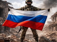 Ruský voják s vlajkou