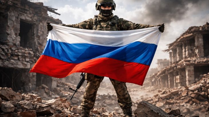 Ruský voják s vlajkou