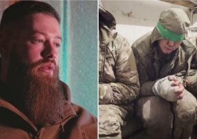 Ukrajinský voják a ruští zajatci