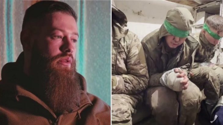 Ukrajinský voják a ruští zajatci