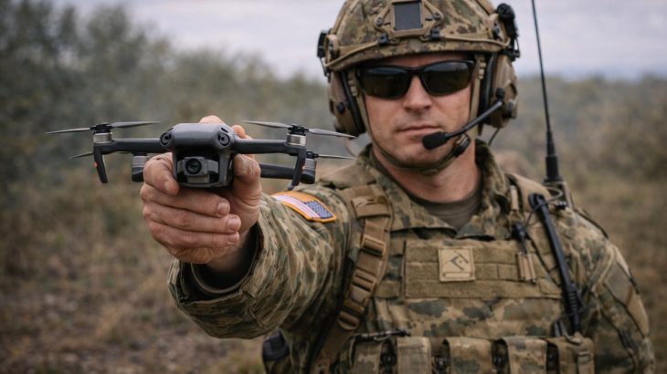 Americký voják na Ukrajině s dronem