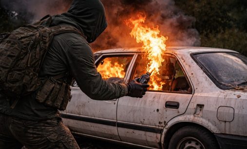 Partyzán podpaluje bílé auto