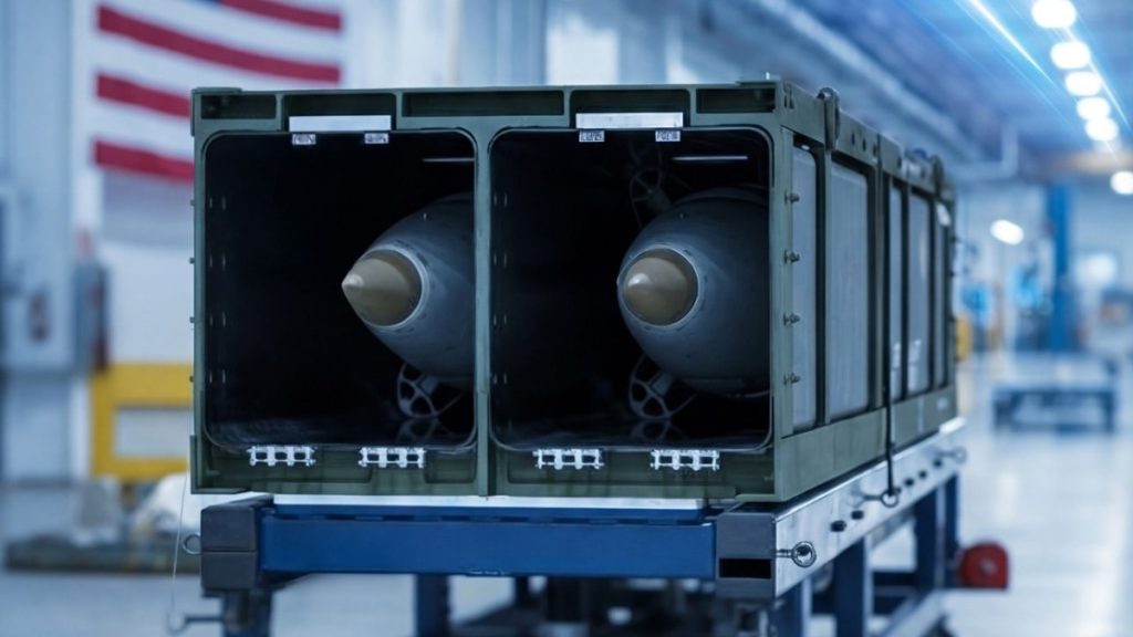 Pouzdro s 2 raketami PrSM určené pro raketomet M142 HIMARS