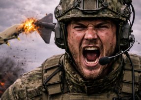 Ruský voják, za nímž STING ničí dron Geran-2