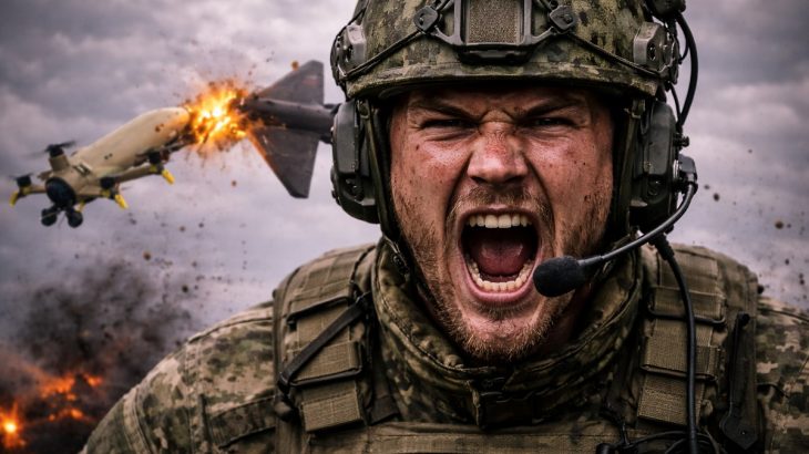 Ruský voják, za nímž STING ničí dron Geran-2