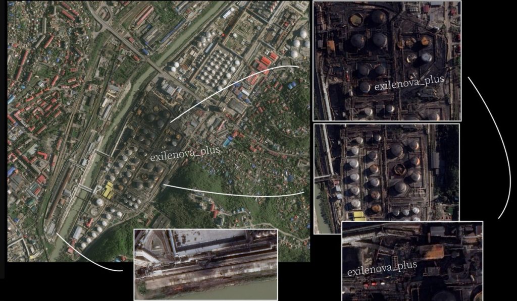 Zničené skladovací věže v Tuapse