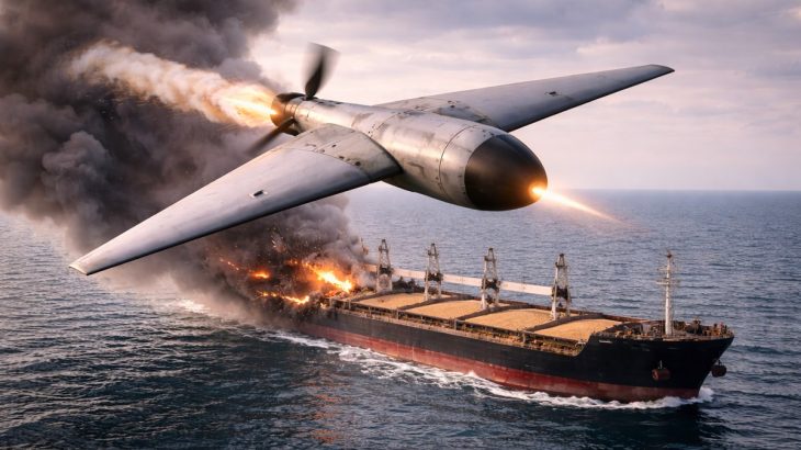 Ukrajinský dron útočí na ruskou nákladní loď