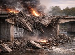 Zničený most přes řeku