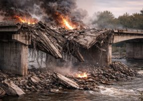 Zničený most přes řeku