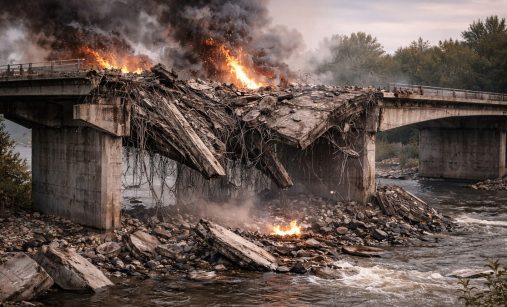 Zničený most přes řeku